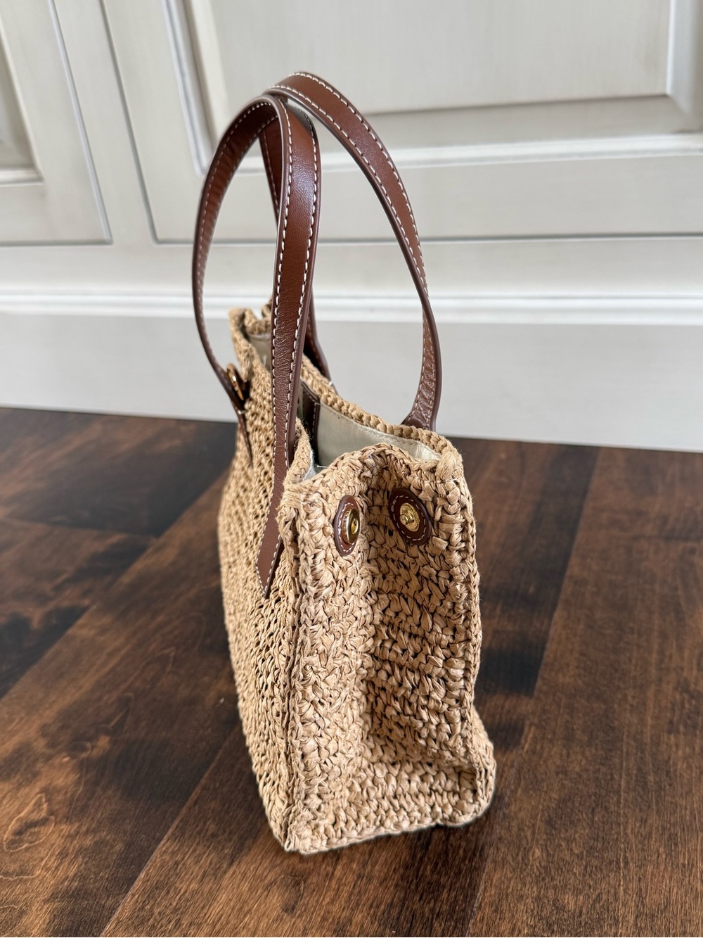 J. Crew Palma Top-Handle Bag in Handknotted Straw and Leather - Picture 4 of 8